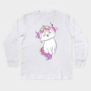 Cute loving Caticorn Music Unicorn girl Kids Long Sleeve T-Shirt